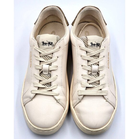 Coach Women's Beige Brown Logo Leather Clip  Low-Top Sneakers Size 7.5B 2390 - Picture 12 of 16
